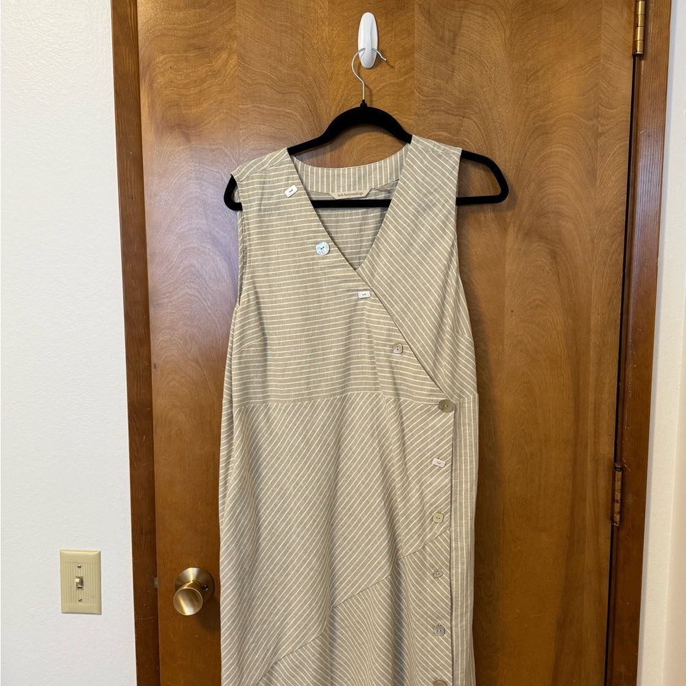 Soft Surroundings size XL Tan/White Faux Wrap Dress V-Neck Sleeveless - Picture 5 of 8